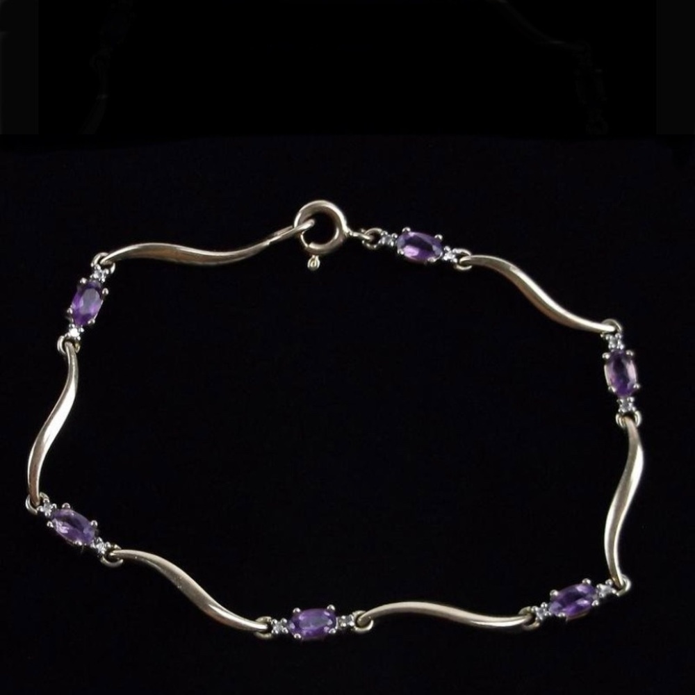 Gold‎ Over Sterling Silver Amethyst Diamond Bracelet 7.25"